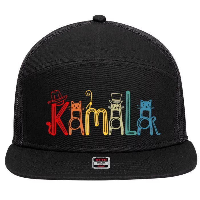 Kamala Harris Cat Lettering Positive Funny 7 Panel Mesh Trucker Snapback Hat