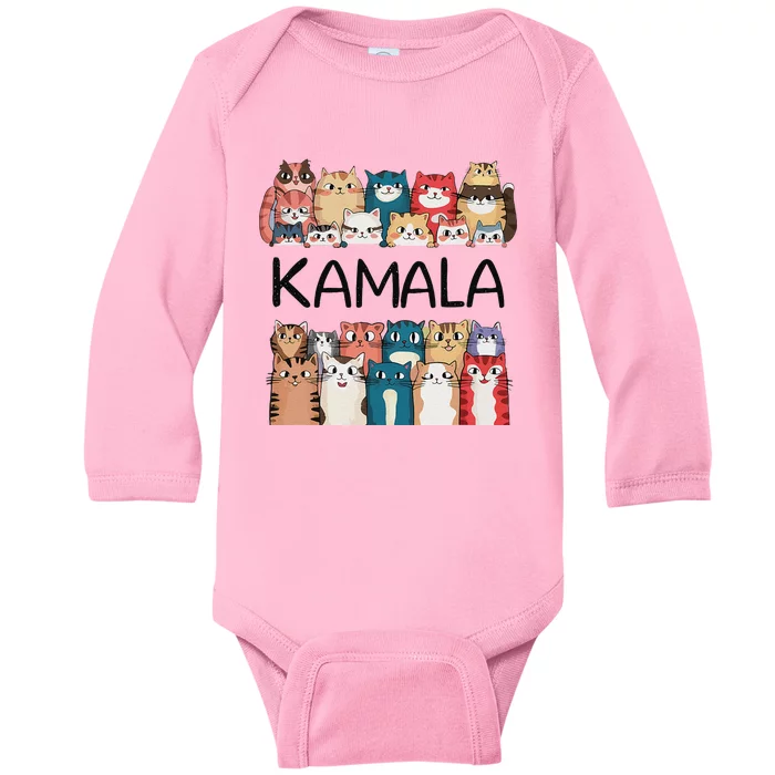 Kamala Harris Cat Lettering Positive Funny Baby Long Sleeve Bodysuit