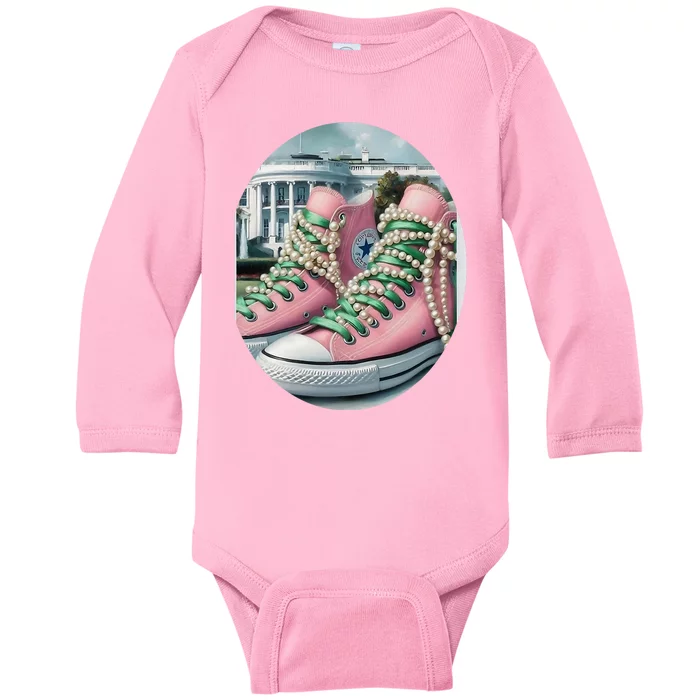 Kamala Harris Chucks Baby Long Sleeve Bodysuit