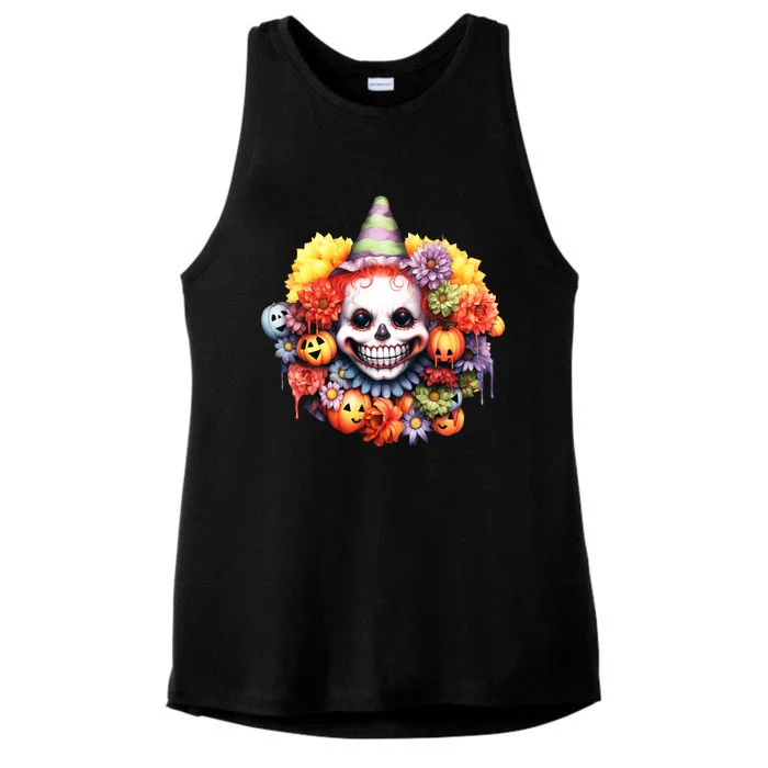 Kawaii Halloween Creepy Clown With Pumpkin And Flowers Ladies Tri-Blend Wicking Tank