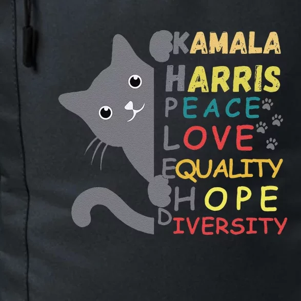 Kamala Harris Cat Peace Love Equality Hope Diversity Daily Commute Backpack