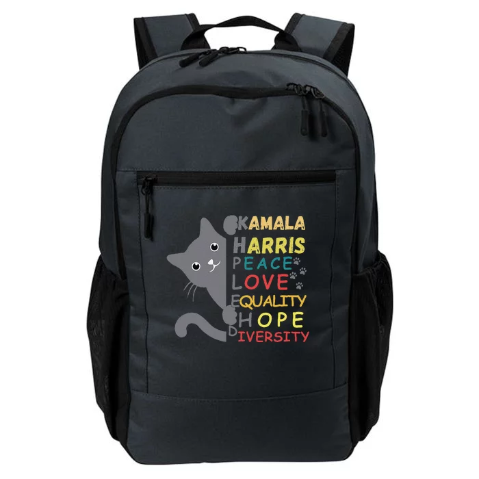 Kamala Harris Cat Peace Love Equality Hope Diversity Daily Commute Backpack