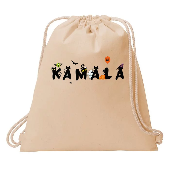 Kamala Halloween Cat Witch Hat Pumpkin Cat Lady Kamala Haris Premium Drawstring Bag