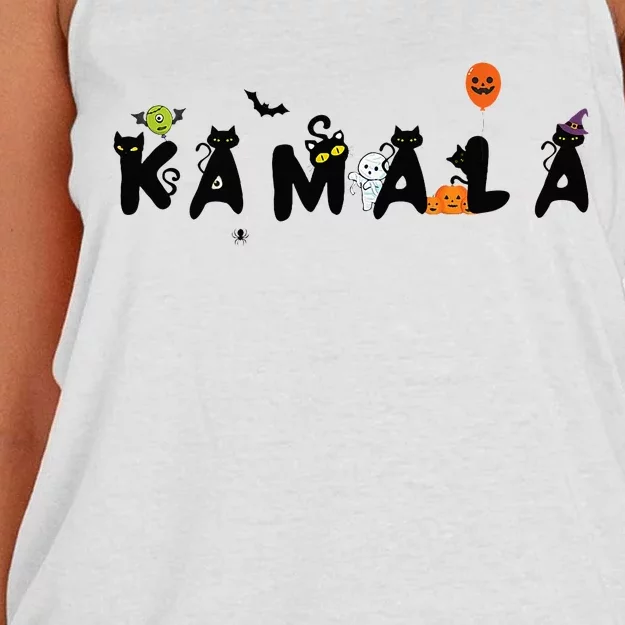 Kamala Halloween Cat Witch Hat Pumpkin Cat Lady Kamala Haris Premium Women's Knotted Racerback Tank