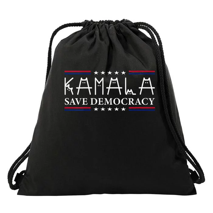 Kamala Harris Cat Lettering Positive Save Democracy Drawstring Bag