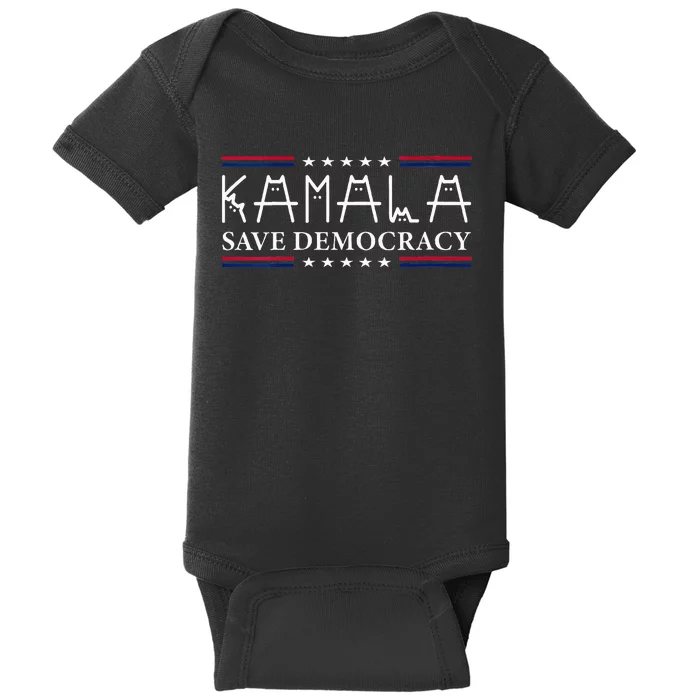 Kamala Harris Cat Lettering Positive Save Democracy Baby Bodysuit