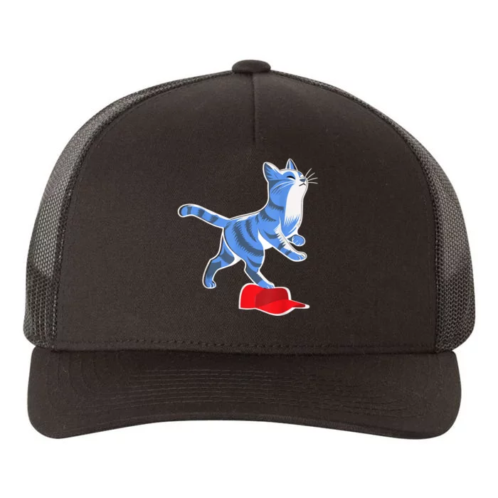 Kamala Harris Cat Stepping On Maga Hat Vp President 2024 Yupoong Adult 5-Panel Trucker Hat