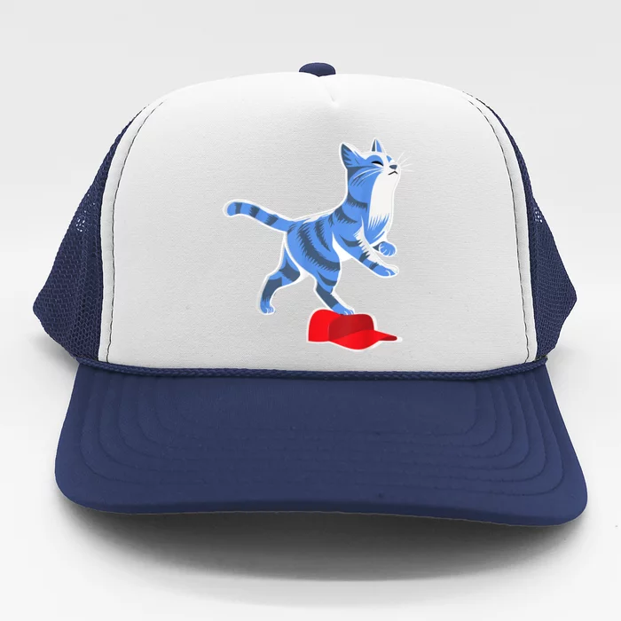 Kamala Harris Cat Stepping On Maga Hat Vp President 2024 Trucker Hat