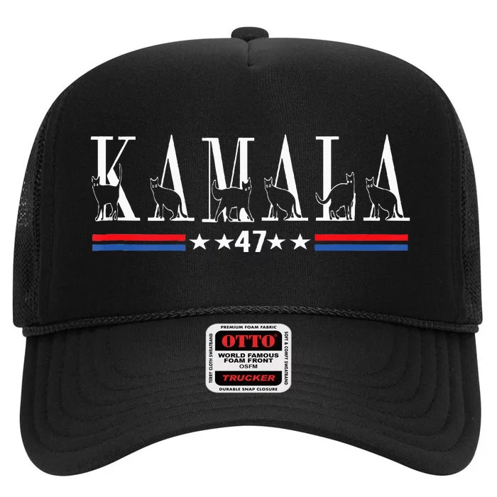 Kamala Harris Cat Lettering Positive Funny 2024 High Crown Mesh Trucker Hat