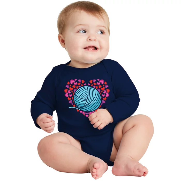 Knitter Heart Crocheting Lover Knit Crocheter Yarn Knitting Cool Gift Baby Long Sleeve Bodysuit