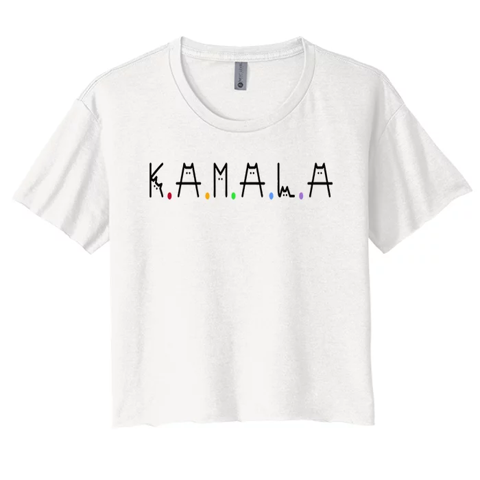 Kamala Harris Cat Lettering Positive Funny 2024 Women's Crop Top Tee