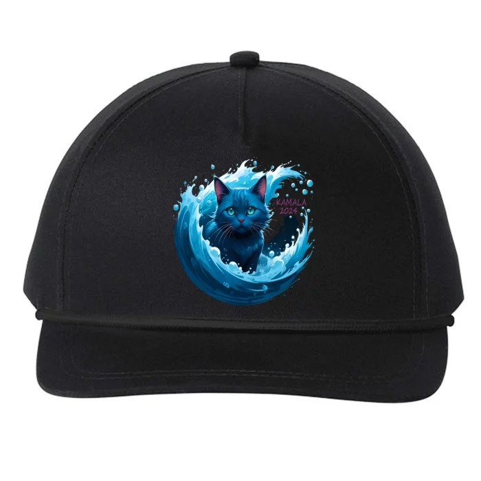 Kamala Harris Cute Blue Cat Wave Kamala 2024 Madam President Gift Snapback Five-Panel Rope Hat