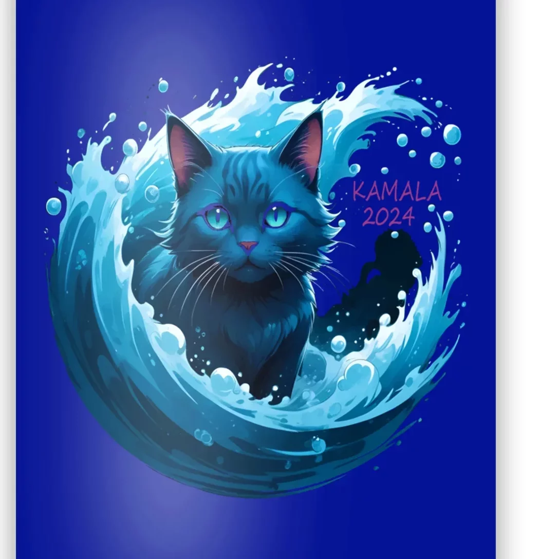 Kamala Harris Cute Blue Cat Wave Kamala 2024 Madam President Gift Poster