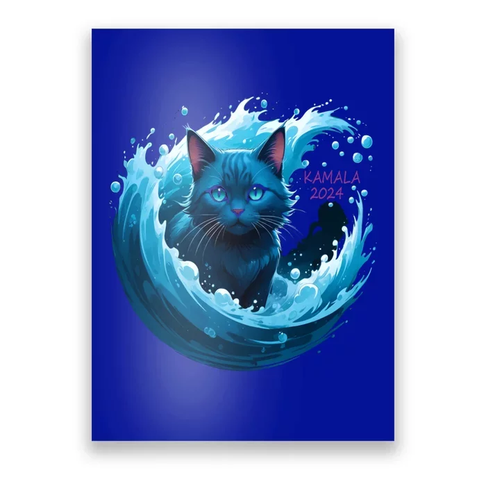 Kamala Harris Cute Blue Cat Wave Kamala 2024 Madam President Gift Poster