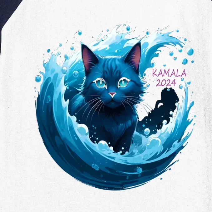 Kamala Harris Cute Blue Cat Wave Kamala 2024 Madam President Gift Baseball Sleeve Shirt