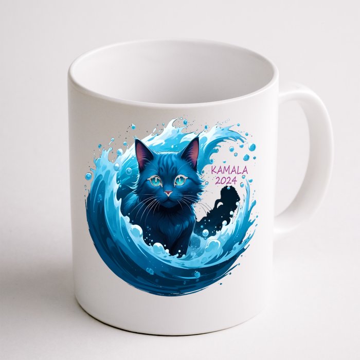 Kamala Harris Cute Blue Cat Wave Kamala 2024 Madam President Gift Front & Back Coffee Mug