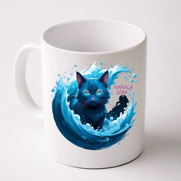 Kamala Harris Cute Blue Cat Wave Kamala 2024 Madam President Gift Front & Back Coffee Mug