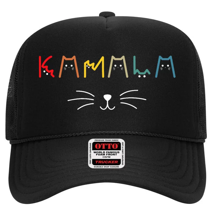 Kamala Harris Cat Lettering Positive Funny High Crown Mesh Trucker Hat