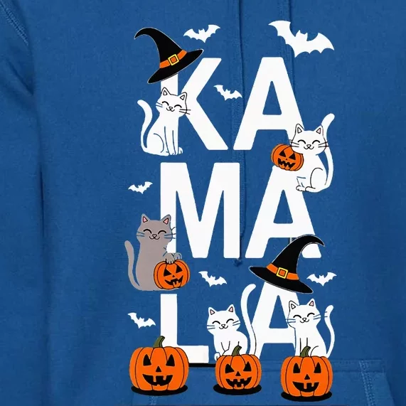 Kamala Halloween Cat Pumpkin Witch Hat Lover Kamala Haris Premium Hoodie