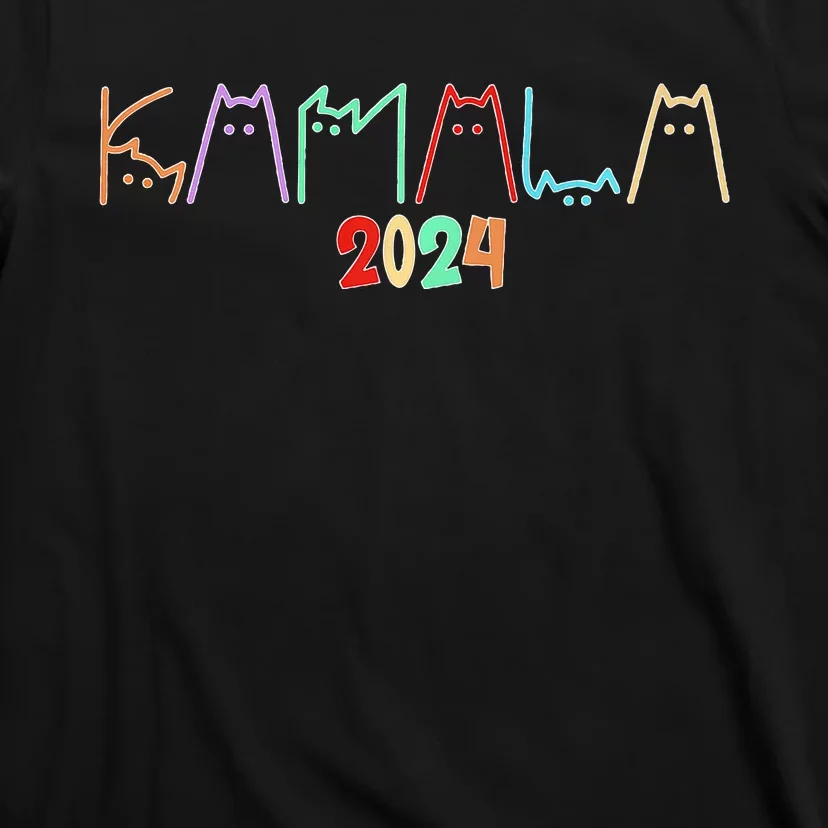 Kamala Harris Cat Lettering Funny Cat Ladies For Kamala 2024 T-Shirt