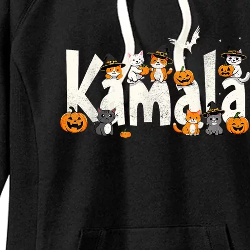 Kamala Halloween Cat Pumpkin Witch Hat Lover Kamala Haris Women's Fleece Hoodie