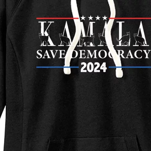 Kamala Harris Cat Lettering Positive Save Democracy Women's Fleece Hoodie