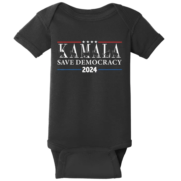 Kamala Harris Cat Lettering Positive Save Democracy Baby Bodysuit