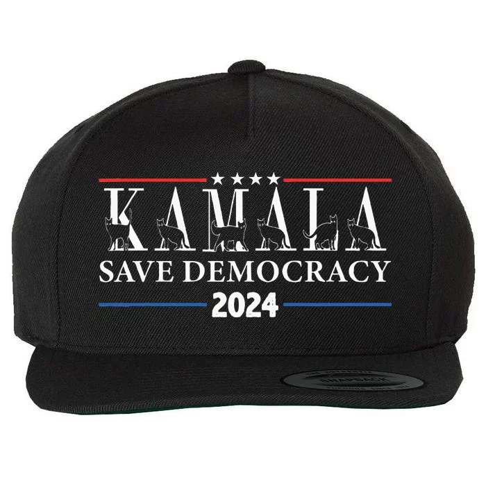 Kamala Harris Cat Lettering Positive Save Democracy Wool Snapback Cap