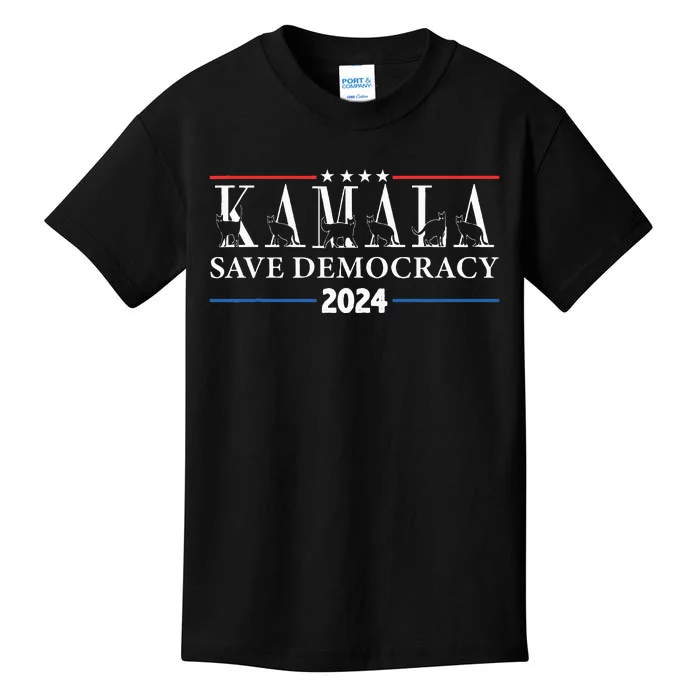 Kamala Harris Cat Lettering Positive Save Democracy Kids T-Shirt