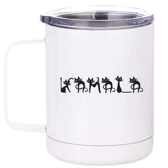 Kamala Harris Cat Lettering Kamala Harris Childless Cat Lady Front & Back 12oz Stainless Steel Tumbler Cup