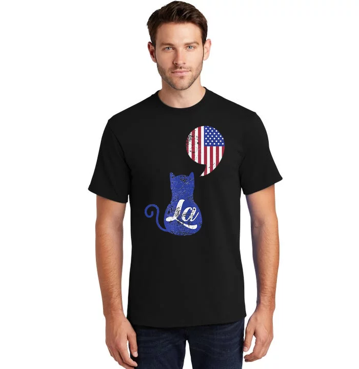 Kamala Harris Comma La Retro Cat American Flag 2024 Tall T-Shirt