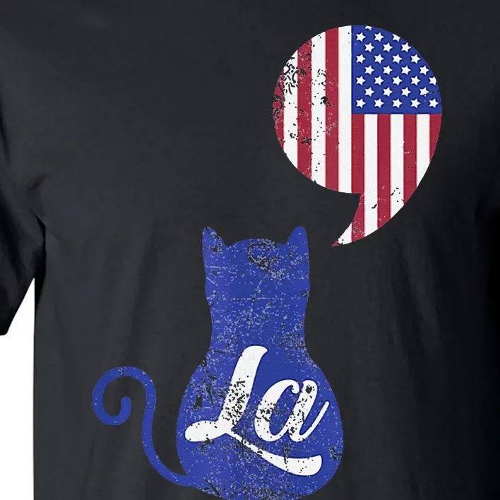 Kamala Harris Comma La Retro Cat American Flag 2024 Tall T-Shirt