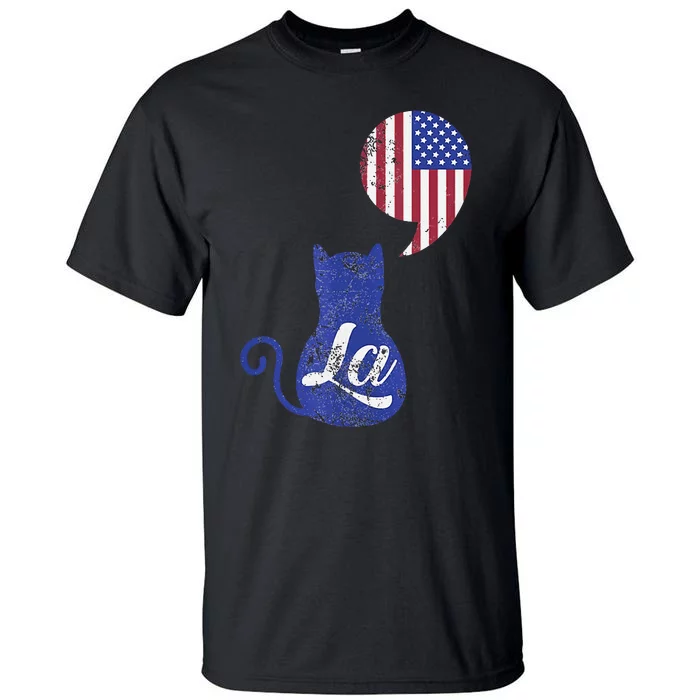 Kamala Harris Comma La Retro Cat American Flag 2024 Tall T-Shirt