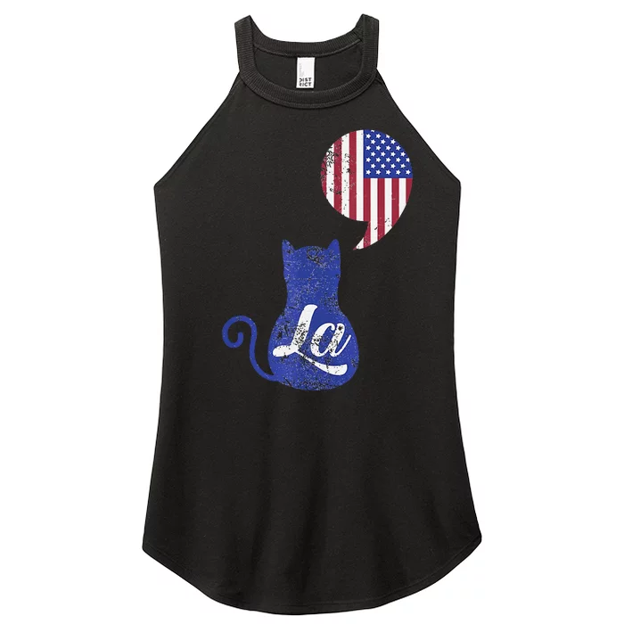 Kamala Harris Comma La Retro Cat American Flag 2024 Women’s Perfect Tri Rocker Tank