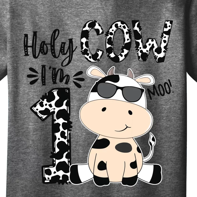 Kids Holy Cow Im 1 Birthday Boy 1st Cow Farm Animals Bday T-Shirt