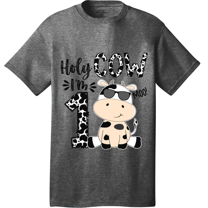 Kids Holy Cow Im 1 Birthday Boy 1st Cow Farm Animals Bday T-Shirt