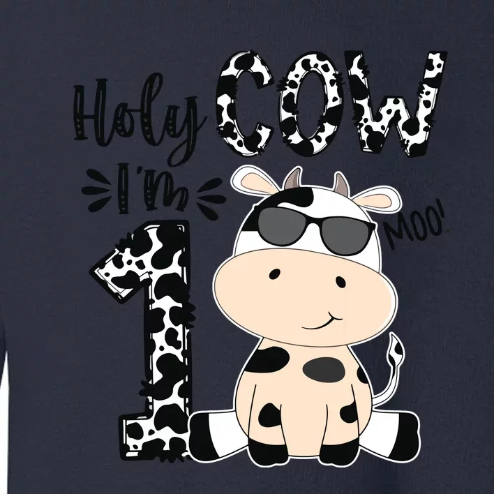 Kids Holy Cow Im 1 Birthday Boy 1st Cow Farm Animals Bday Toddler Sweatshirt