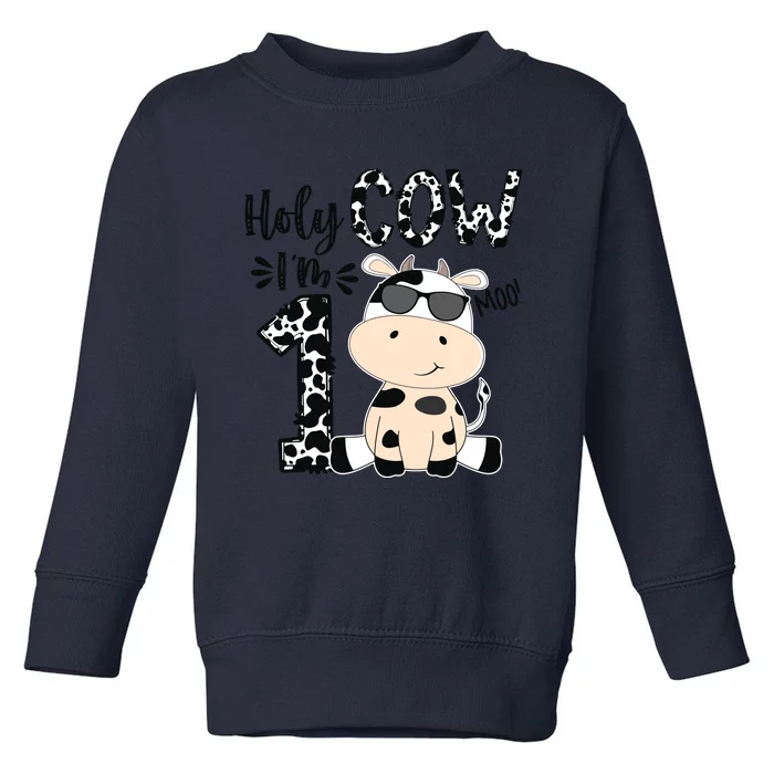 Kids Holy Cow Im 1 Birthday Boy 1st Cow Farm Animals Bday Toddler Sweatshirt