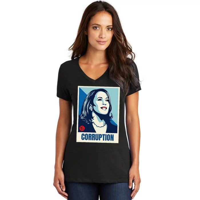 Kamala Harris Corruption Women's V-Neck T-Shirt