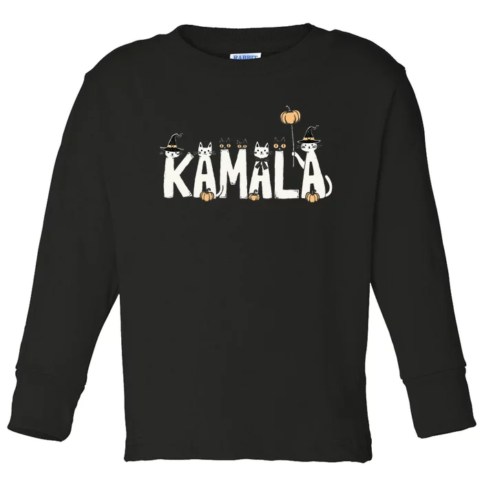 Kamala Halloween Cat Lover Witch Name Design Toddler Long Sleeve Shirt