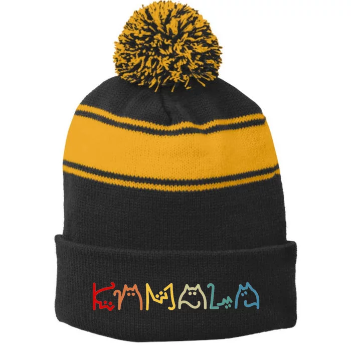 Kamala Harris Cat Lettering Positive Typography Alphabet Stripe Pom Pom Beanie