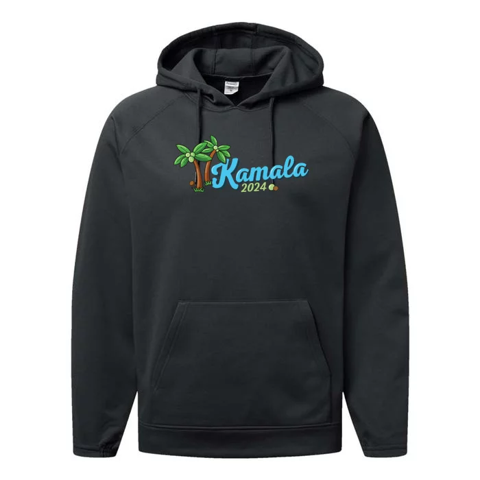 Kamala Harris Coconut Tree 2024 Democrat For President Performance Fleece Hoodie