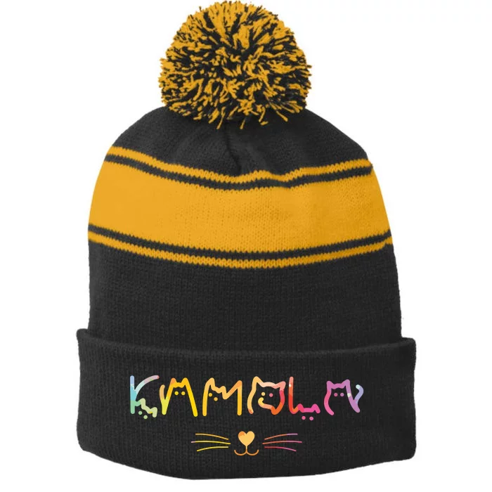 Kamala Harris Cat Lettering Funny Cat Lady Harris Walz Stripe Pom Pom Beanie