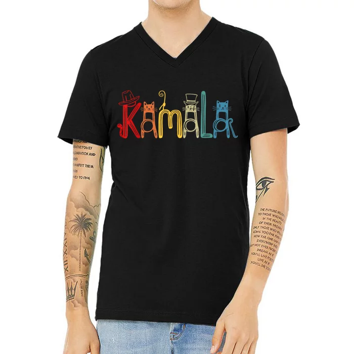 Kamala Harris Cat Lettering Positive Funny V-Neck T-Shirt