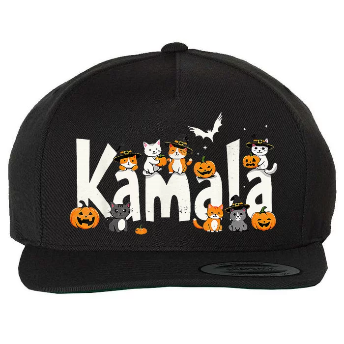 Kamala Halloween Cat Pumpkin Witch Hat Lover Kamala Haris Wool Snapback Cap