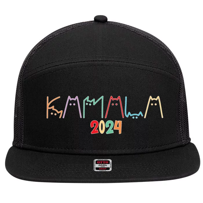 Kamala Harris Cat Lettering 7 Panel Mesh Trucker Snapback Hat