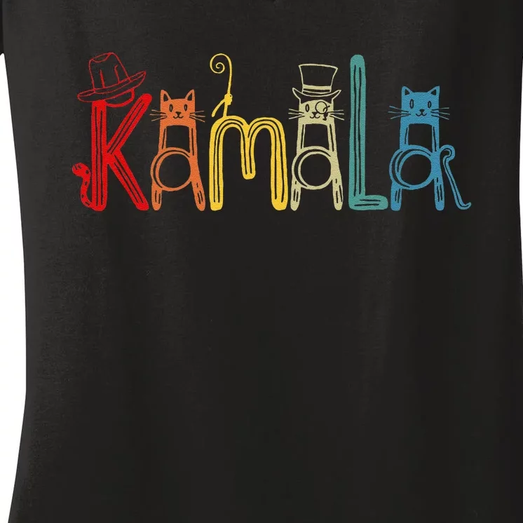 Kamala Harris Cat Lettering Positive Funny Gift Women's V-Neck T-Shirt