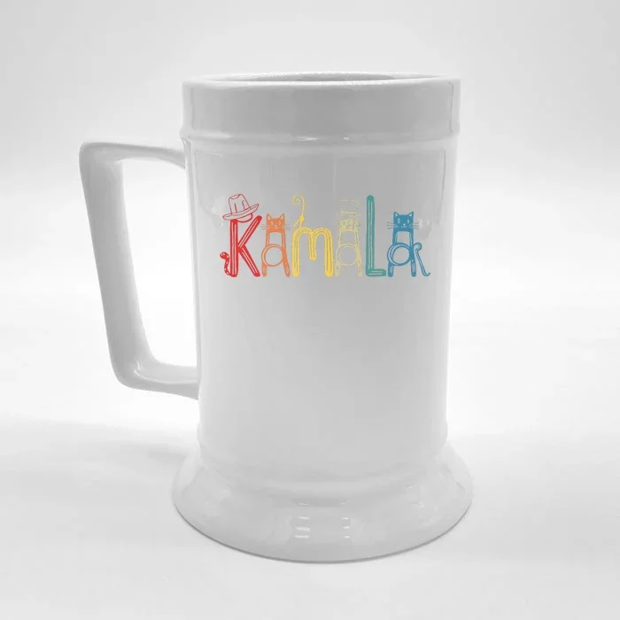 Kamala Harris Cat Lettering Positive Funny Gift Front & Back Beer Stein