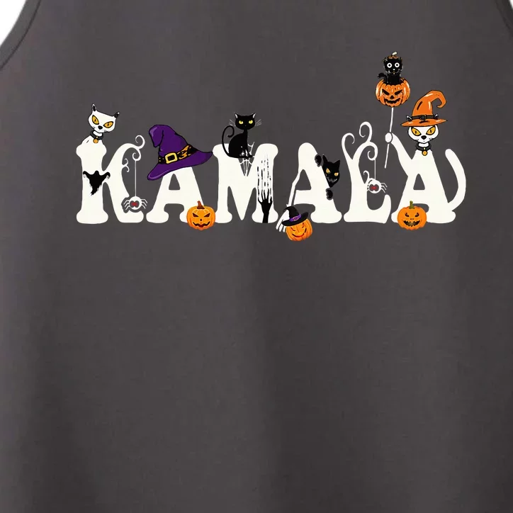 Kamala Halloween Cat Pumpkin Witch Hat Lover Kamala Haris Performance Tank