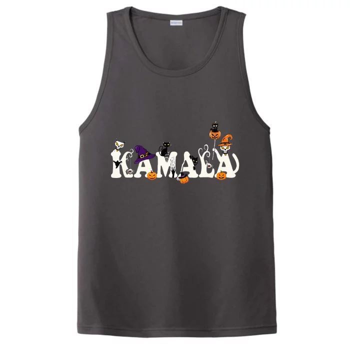 Kamala Halloween Cat Pumpkin Witch Hat Lover Kamala Haris Performance Tank